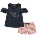 Selling with online payment: Lucky Brand Infant Girls Navy Top 2pc Short Set Size 12M 18M 24M 