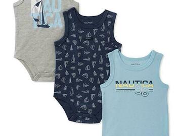 Selling with online payment: Nautica Infant Boys 3pc Sleeveless Bodysuits Blue & Gray Size 0/3