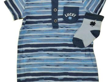 Selling with online payment: Lucky Brand Infant Boys Blue Shortall W/Socks Size 0/3M 3/6M 6/9M