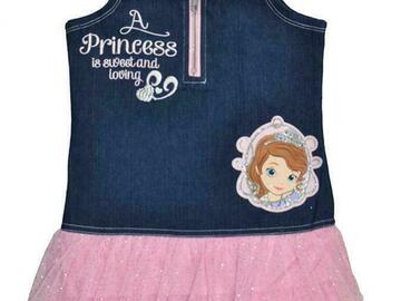 Selling with online payment: Sofia The First Girls Denim & Tulle Dress Size 5 6