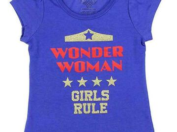 Selling with online payment: Wonder Woman Toddler Girls S/S Blue Girls Rule Top Size 2T 3T 4T