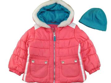 Selling with online payment: London Fog Infant Girls Watermelon Coat With Fleece Beenie Size 1