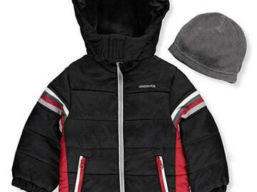 Selling with online payment: London Fog Toddler Boys Black & Red Coat With Fleece Beenie Size 