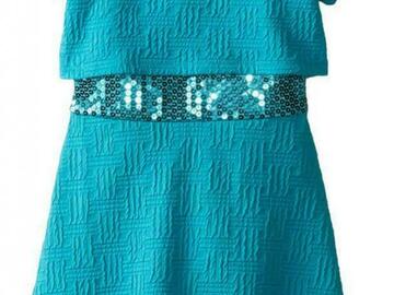 Selling with online payment: Pogo Club Girls Teal Jessica Dress W/Sequin Waist Size 4 5/6 6X $