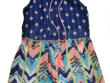Selling with online payment: Pogo Club Girls Navy Blue Printed Chiffon Dress with Necklace Siz