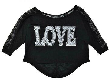 Selling with online payment: Dolce Donna Big Girls Black 3/4 Sleeve Love Top Size 13/14