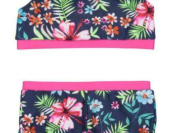 Selling with online payment: Skechers Big Girls Floral Two-Piece Swim Set Size 7 