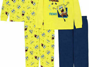 Selling with online payment: Sponge Bob Boys L/S 4pc Cotton Pajama Pant Set Size 4 6 8 10