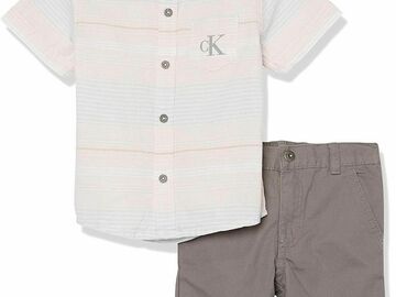 Selling with online payment: Calvin Klein Boys 2 Pieces Silver Pink Shirt Short Set Size 4, 5,