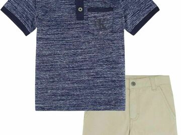 Selling with online payment: Calvin Klein Boys 2 Pieces Blue Marl Polo Short Set Size 4 5 6 7