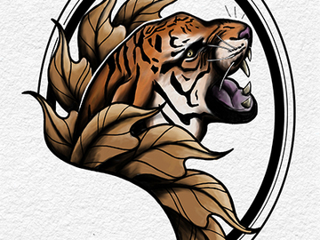 Tattoo design: Tiger with frame 