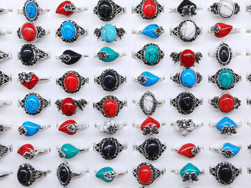 Liquidation/Wholesale Lot: 100pcs Vintage Turquoise Ladies Ring Jewelry