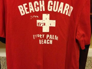 Selling with online payment: Boys Red "Beach Guard" T-Shirt Size Small