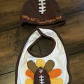 Selling with online payment: Baby Boy My First Thanksgiving Bib With Hat Beanie Football