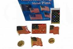 Bulk Lot (Liquidation & Wholesale): Set of 4 American Flag Lapel Pins with Gold Butterfly Backing