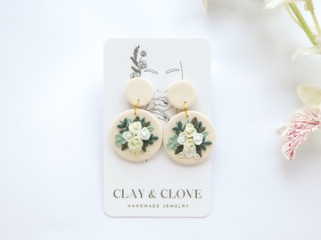  : Yellow and White Floral Bouquet Handmade Polymer Clay Earrings