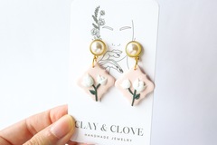  : Pearl and Tulip Floral Polymer Clay Earrings