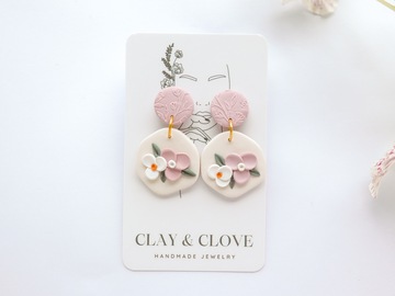  : Pastel Pink Floral Bouquet Polymer Clay Earrings