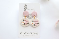  : Pastel Pink Floral Bouquet Polymer Clay Earrings