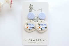  : Pastel Blue Floral Bouquet Handmade Polymer Clay Earrings