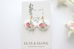  : Pink Floral Fan Handmade Polymer Clay Earrings