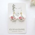  : Pink Floral Fan Handmade Polymer Clay Earrings