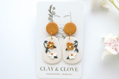  : Mustard Yellow Floral Polymer Clay Earrings