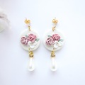  : Elegant Muted Pink Floral Bouquet Handmade Polymer Clay Earrings