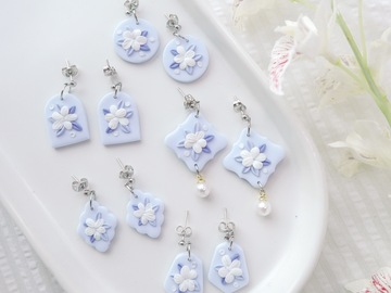  : Blue and White Dainty Polymer Clay Earrings 