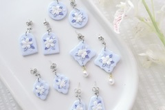  : Blue and White Dainty Polymer Clay Earrings 