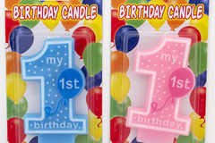 Liquidation/Wholesale Lot: Pink and Blue Birthday Candles "My 1st Birthday" 4 inches high