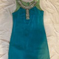 Selling with online payment: $94 Le Pink 12 Silk Dupioni Shift Dress Aqua Blue Rhinestones 