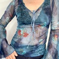 SOLD : Sheer Mix Cheetah + Floral Print Bell Sleeved Blouse