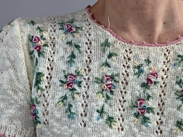 Selling: Vintage Knit Mini Dress w/ Floral Trim