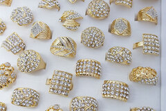 Liquidation/Wholesale Lot: 50Pcs Vintage Gold Plated Rhinestone Men's Ring