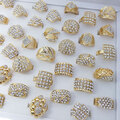 Liquidation/Wholesale Lot: 50Pcs Vintage Gold Plated Rhinestone Men's Ring