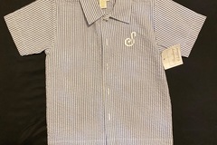 Selling with online payment: NWT Strasburg 5 Blue S Monogram Seersucker Top FLAW  Shirt 