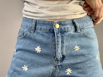 Selling: High Waisted Denim Shorts with Embroidered Daisy's