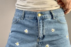 Selling: High Waisted Denim Shorts with Embroidered Daisy's