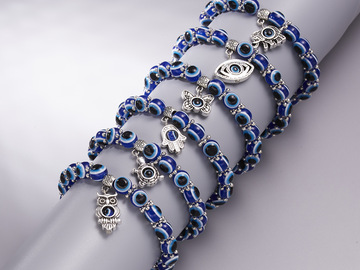 Liquidation/Wholesale Lot: 200X Retro Blue Eye Wish Handmade Bracelets Jewelry