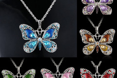 Liquidation/Wholesale Lot: 48Pcs Fashion Rhinestone Butterfly Alloy Necklaces