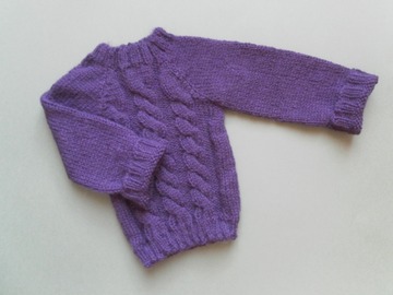 Sale retail: Pull enfant torsades laine alpaga violet, fait main 2 ans