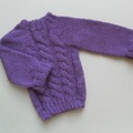 Vente au détail: Pull enfant torsades laine alpaga violet, fait main 2 ans
