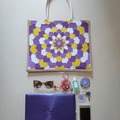  : Hand Painted Mandala Jute Bag purple yellow tone