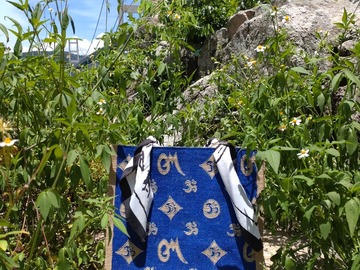  : Hand Painted Mandala Jute Bag Blue Om