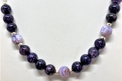 Vente au détail: Agate veinée violette collier neuf au choix 45/50 ou 51/56 cm 