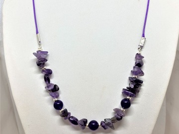 Vente au détail: Améthyste collier neuf 47/52 cm terminé cordon violet 