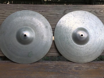 Selling with online payment: Vintage 1946-53 Zildjian 11 7/8" hi hats 423g & 456g Trans stamp