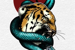 Tattoo design: Tiger and snake 