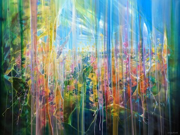 Sell Artworks: Flexing Universe is a large semi-abstract, highly colourful and v
